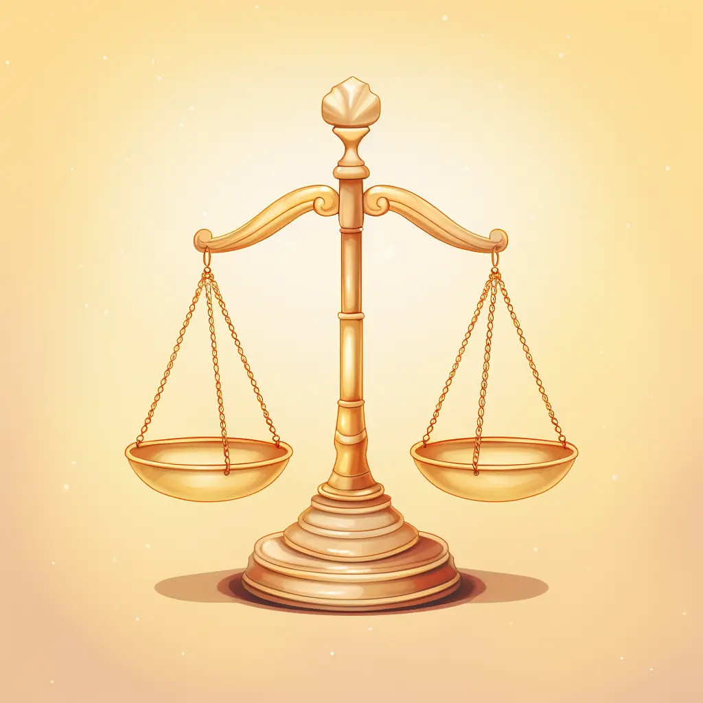 Ein Pastellfarben-Symbol, das für Recht steht Vor einem Hintergrund, der hell erstrahlt, liegt ein Symbol, das für die Gerechtigkeit steht.